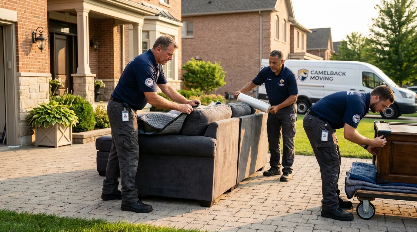 Large estate moving crew wrapping furniture in Medina, OH