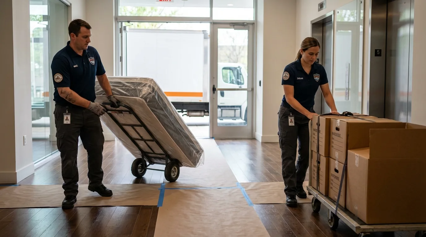Professional apartment movers loading elevator in Medina, OH