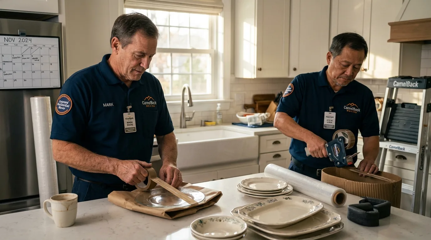 Professional crew packing kitchen dishware in Medina, OH